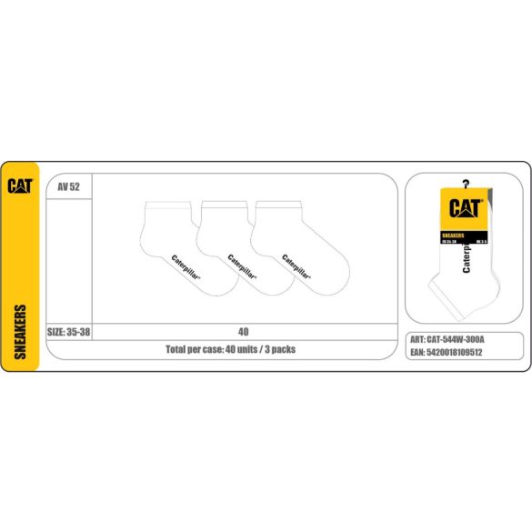 Caterpillar CAT AV52 3-pack bokazokni fehér Unisex zokni - SM-CAT-544W-300A